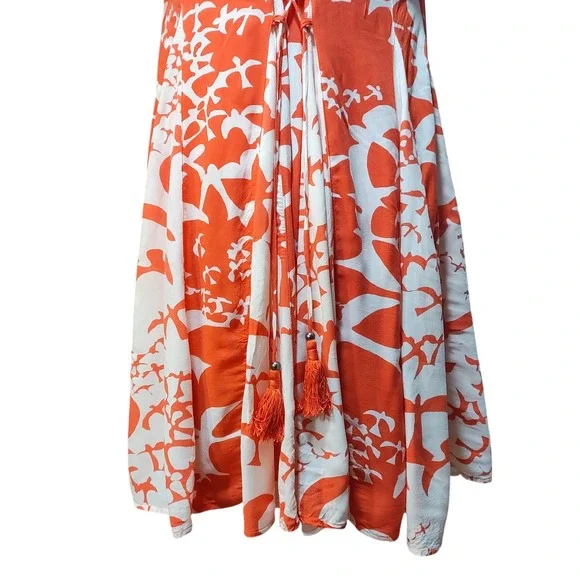 Maeve x Anthropologie Orange White Bird Print Cap Sleeve Dress Rayon Size Small - Picture 10 of 13